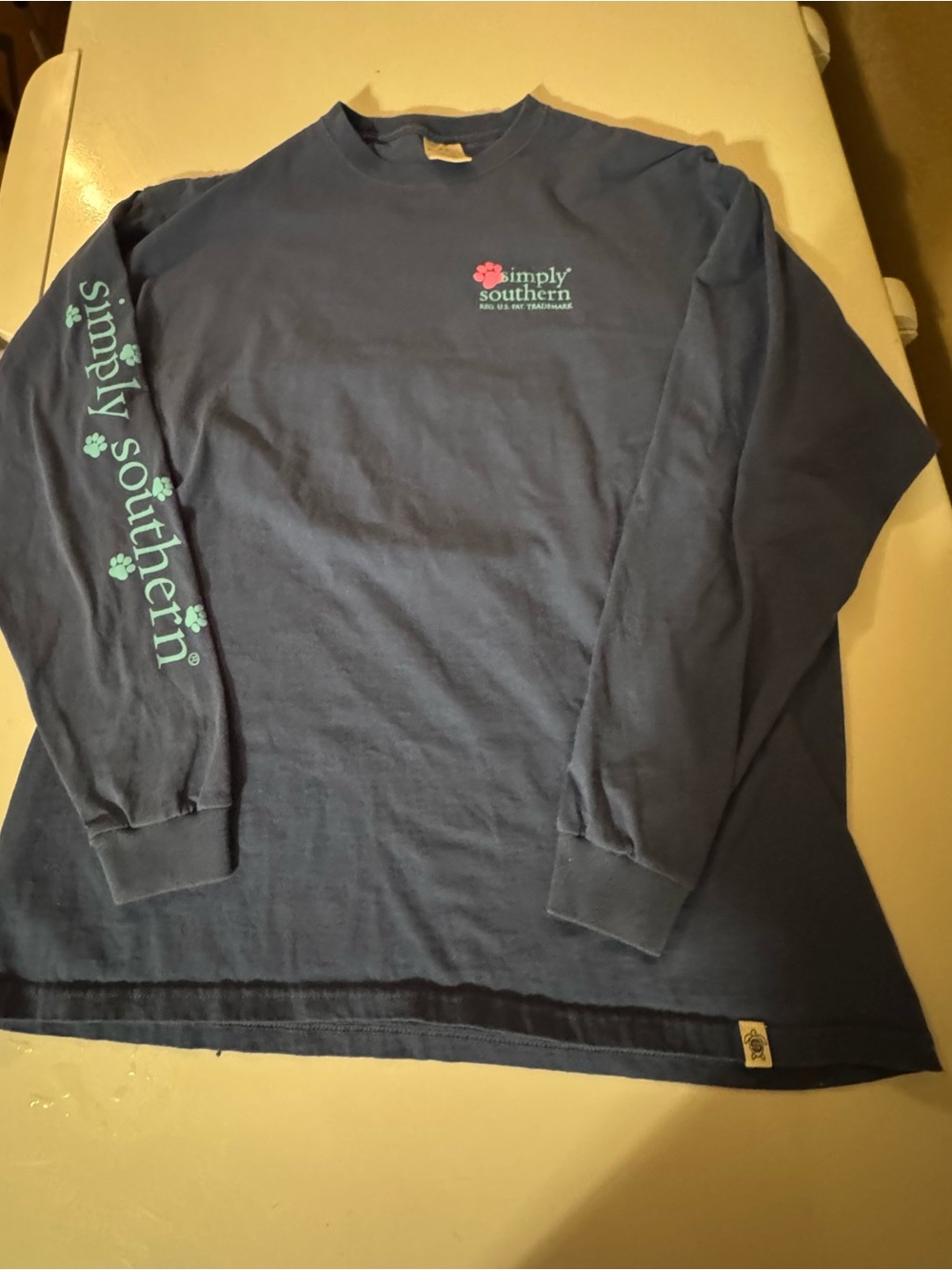 Simply Southern Navy Tee with Mint Logo and Coral Paw